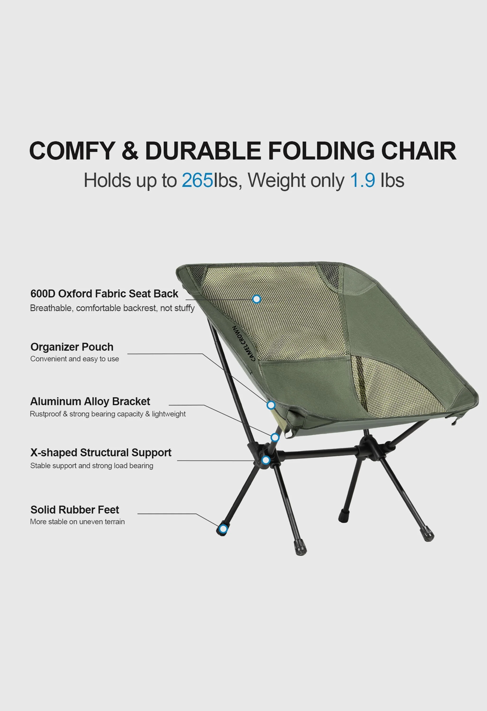 CAMEL CROWN Outdoor Lawn Hiking Beach Picnic Camping Chair - Image 3