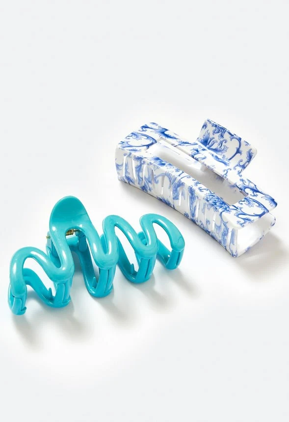 2-Pack Blair Blue Mix Wave And Rectangle Hair Claws - Image 3