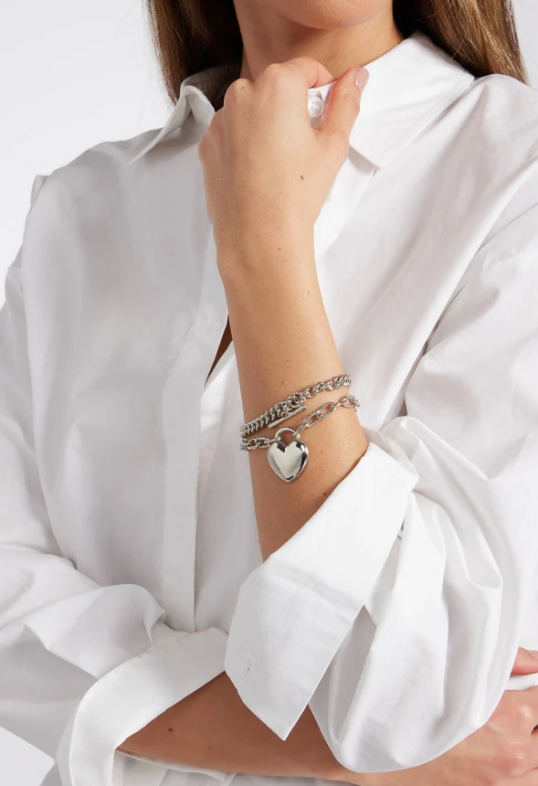 2-Pack Bria Heart and T-Bar Chain Bracelet Set - Image 2