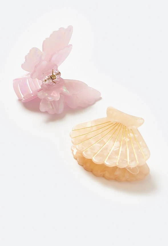 2-Pack Dala Butterfly And Shell Pearlized Hair Claws - Image 3