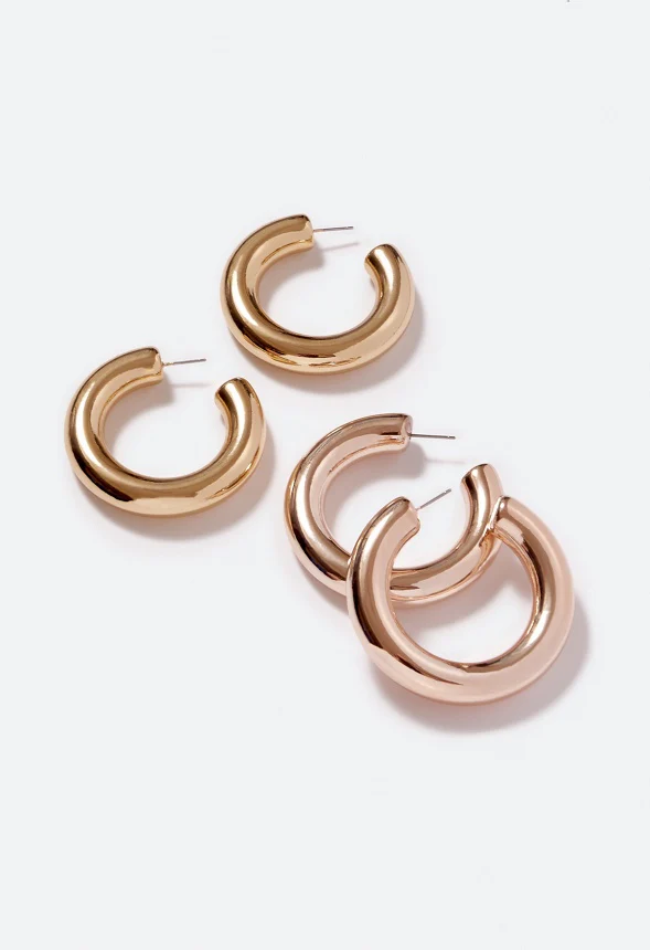 2-Pair Pack Magda Mixed Plating Hoop Earrings - Image 3