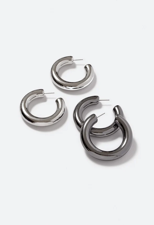 2-Pair Pack Magda Mixed Plating Hoop Earrings - Image 3