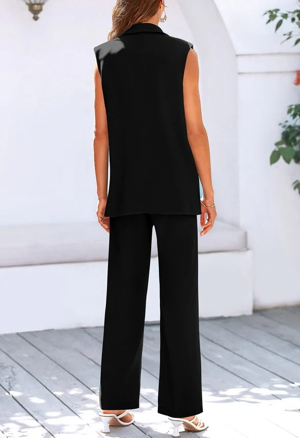 2-Piece Blazer  Suit Vest and Wide Leg Pants  Set - Image 3