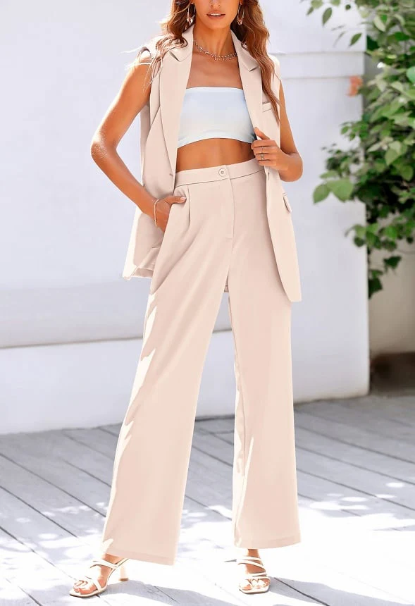 2-Piece Blazer  Suit Vest and Wide Leg Pants  Set - Image 2
