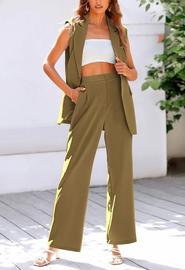 2-Piece Blazer  Suit Vest and Wide Leg Pants  Set - Image 2