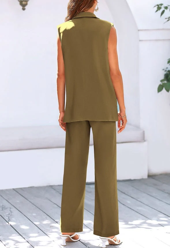 2-Piece Blazer  Suit Vest and Wide Leg Pants  Set - Image 3