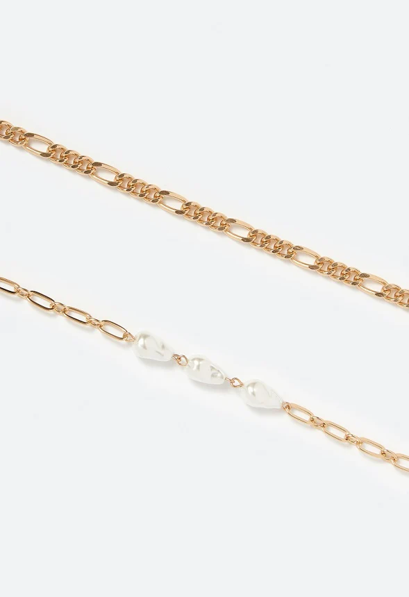2-Piece Maia Curbchain & Glass Pearls Anklet - Image 3