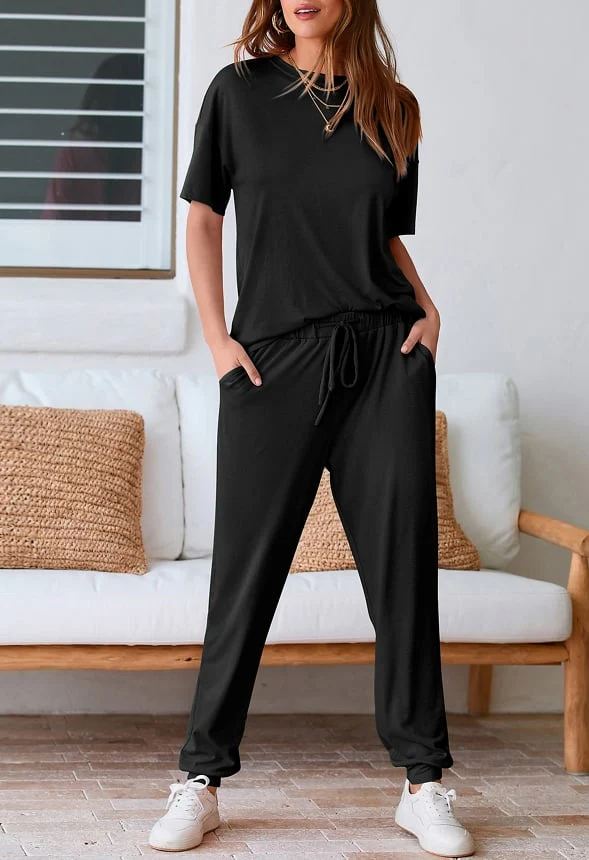 2-Piece Short Sleeve Pullover and Jogger Track Set - Image 2