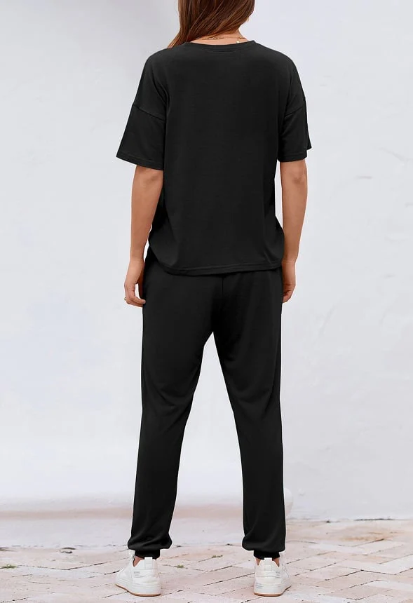 2-Piece Short Sleeve Pullover and Jogger Track Set - Image 3