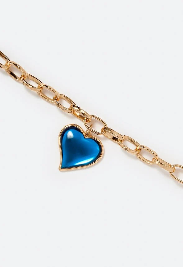 2-Row Mara Link Chain Necklace With Heart Drop - Image 3