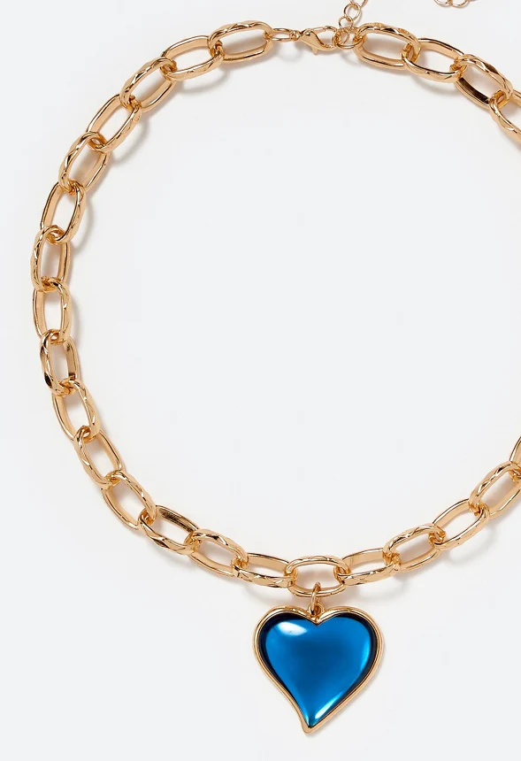 2-Row Mara Link Chain Necklace With Heart Drop - Image 4