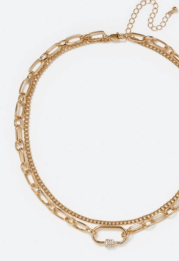 2-Row Sue Chain Necklace With Pave Detail Clasp - Image 4