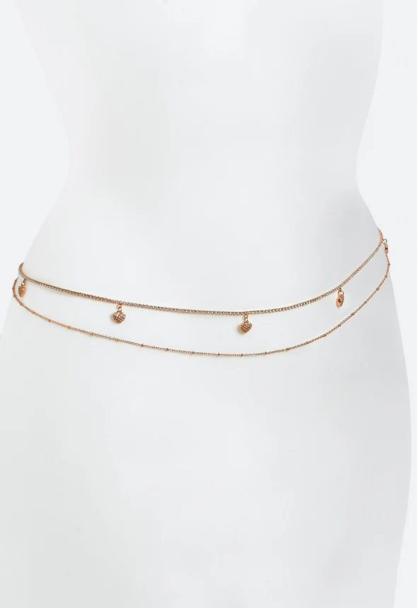 2-Rows Ivy Cupchain Belly Chain With Heart Drops - Image 3