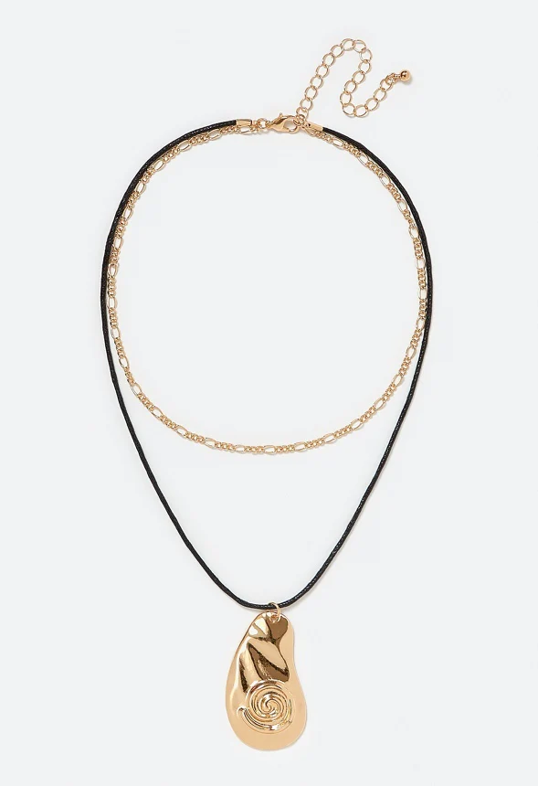 2-Rows Jazz Ammonite On Cord And Figaro Chain Necklace - Image 2