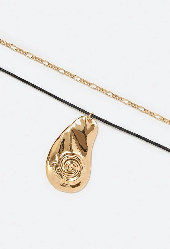 2-Rows Jazz Ammonite On Cord And Figaro Chain Necklace - Image 3