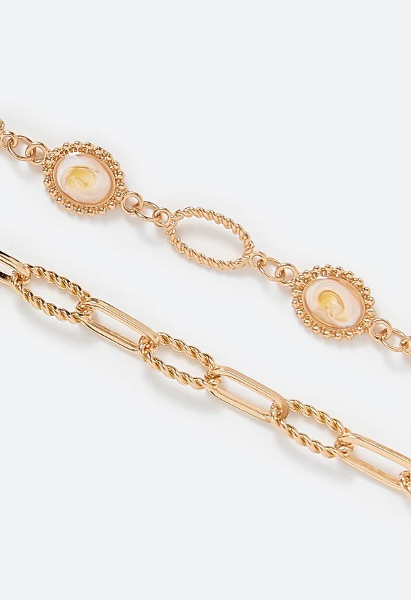 2-Rows Sia Oval Link Chain And Resin Inlay Beads Necklace - Image 3
