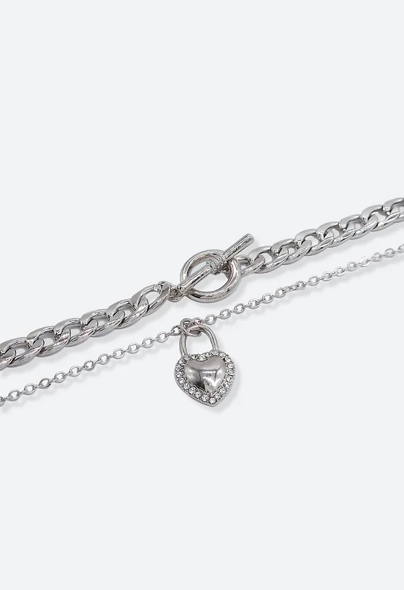 2-Rows Veda Rhinestone Heart And T-Bar Necklace - Image 3