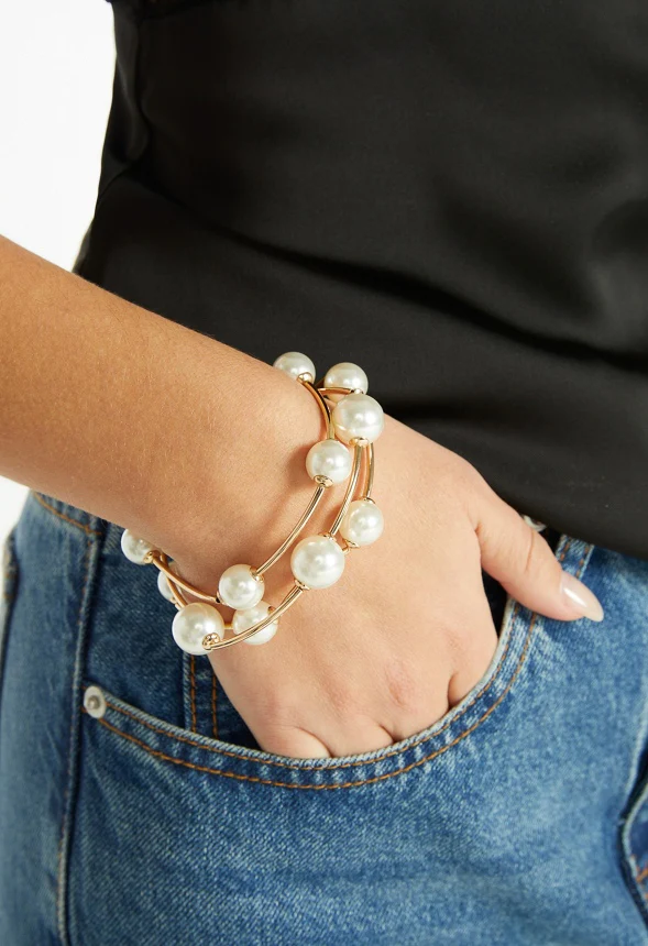 3-Pack Elena Spaced Pearl Stretch Bracelets - Image 2