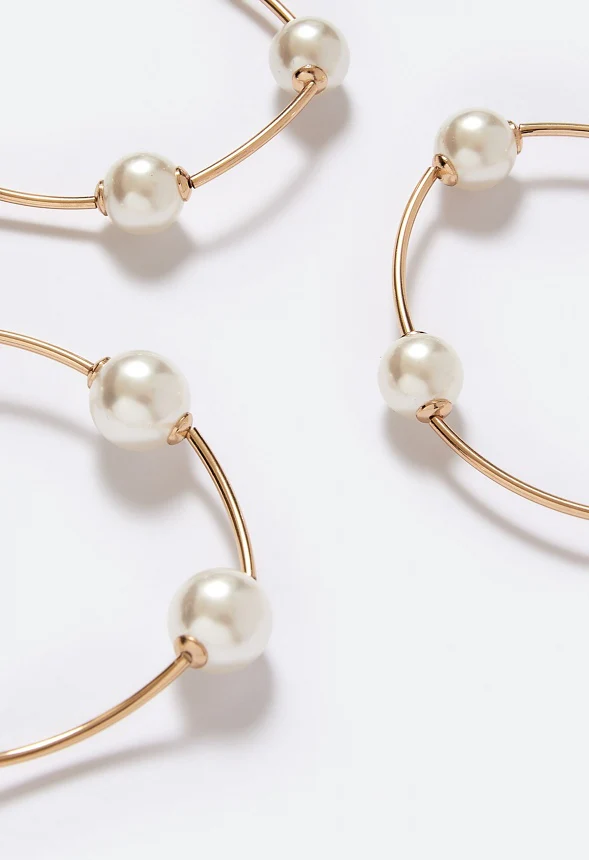 3-Pack Elena Spaced Pearl Stretch Bracelets - Image 3