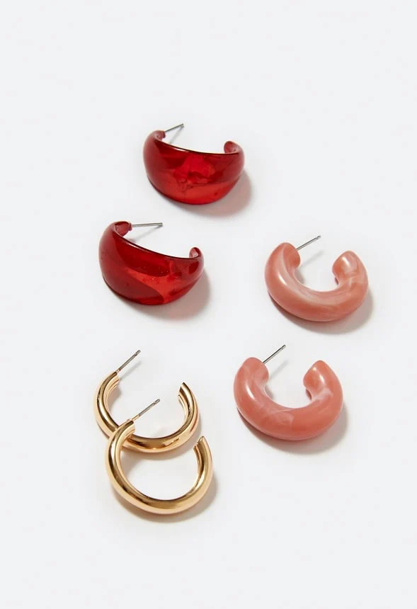 3-Pair Emme Mixed Resin And Metal Hoop Earrings - Image 3