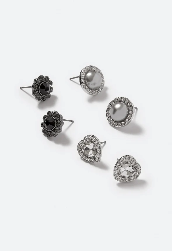 3-Pair Pack Aspyn Glass Stones Stud Earrings - Image 3