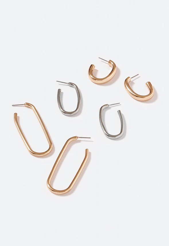 3-Pair Pack Vida Oval Hoop Earrings - Image 3
