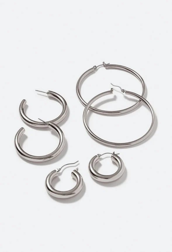 3-Pair Pack Zara Smooth Hoop Earrings - Image 3
