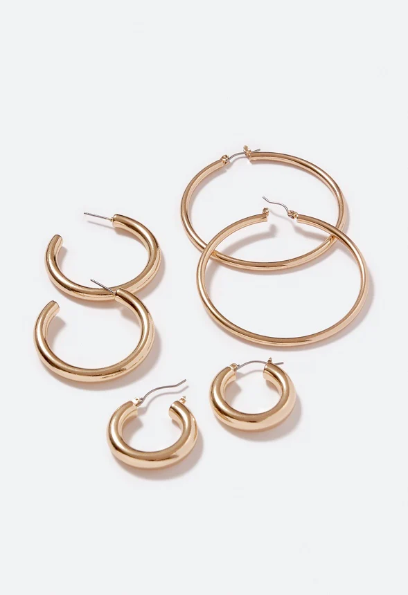 3-Pair Pack Zara Smooth Hoop Earrings - Image 3