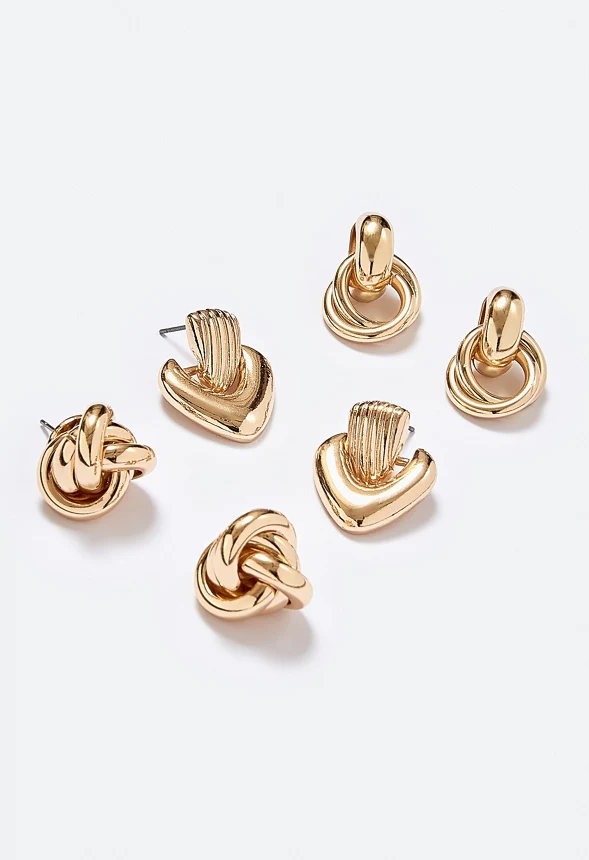 3-Pairs Gaia Pack Door Knockers And Knot Stud Earrings - Image 3