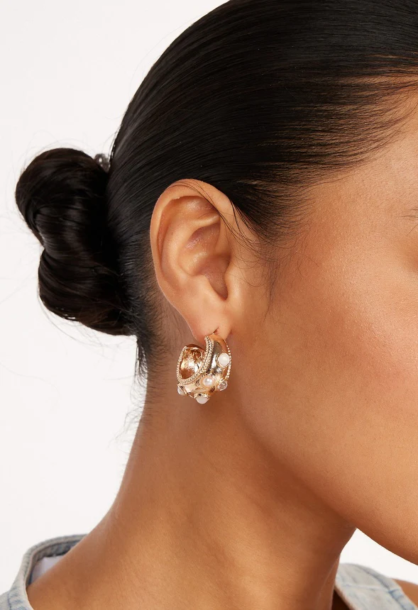 3-Pairs Kaia Pack Mix Hoops With Pearls - Image 2