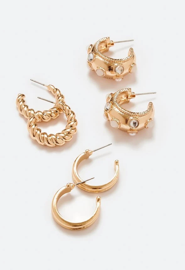 3-Pairs Kaia Pack Mix Hoops With Pearls - Image 3