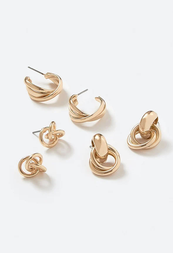 3-Pairs Macy Twisted Knot Mixed Earrings Pack - Image 3