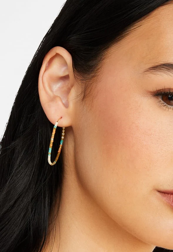 3-Pairs Pack Iara Mix Hoop Earrings With Glass Beads - Image 2
