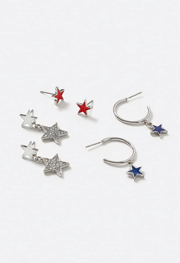 3-Pairs Pack Kenzie 4th Of July Mix Stars Earrings - Image 2