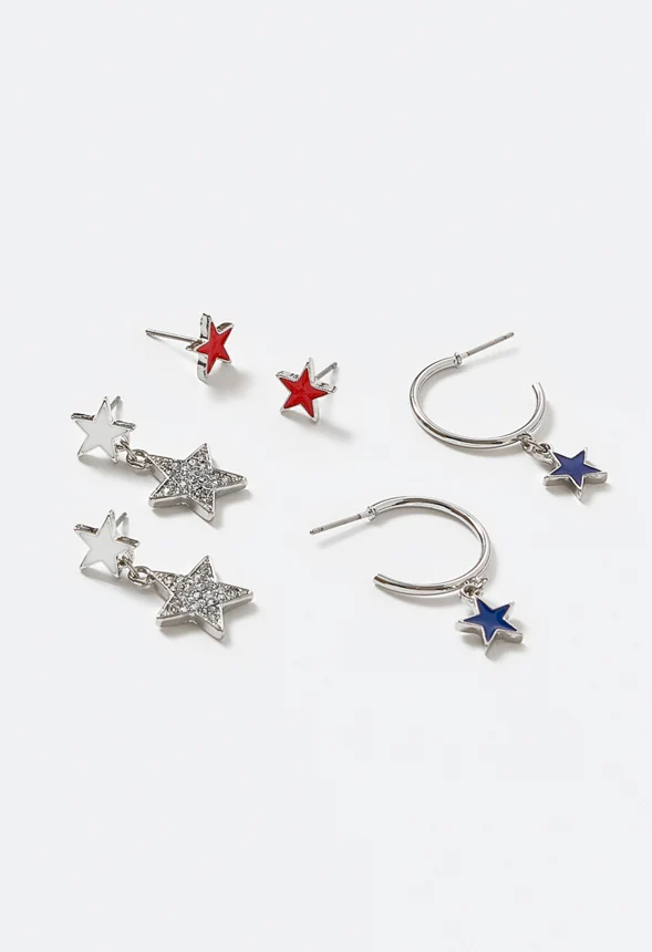 3-Pairs Pack Kenzie 4th Of July Mix Stars Earrings - Image 3