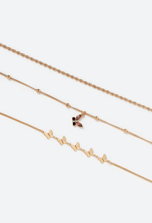 3-Piece Ruth Metal And Glass Stones Butterfly Anklet - Image 3