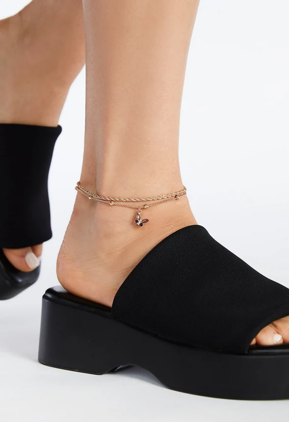3-Piece Ruth Metal And Glass Stones Butterfly Anklet - Image 4