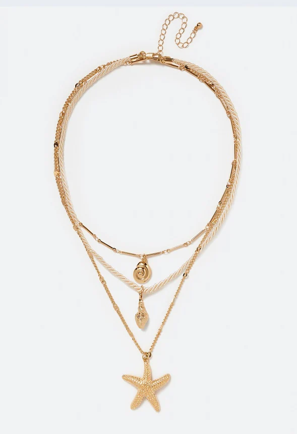 3-Row Bia Necklace With Starfish Drop And Beads - Image 2