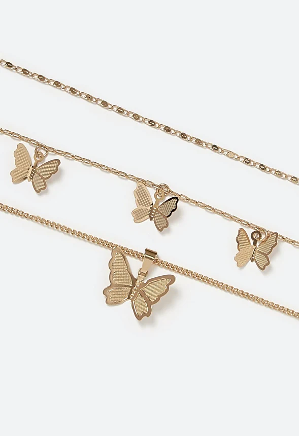 3-Row Nyla Fine Brass Detail Butterfly Necklace - Image 3