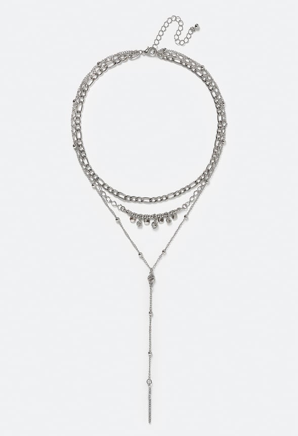 3-Rows Elia Necklace With Glass Stones And Disc Drops - Image 2