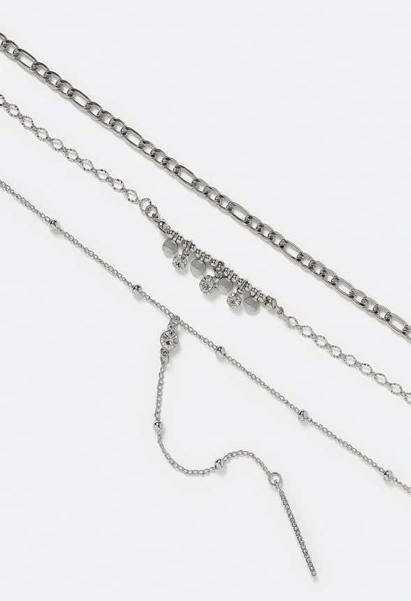 3-Rows Elia Necklace With Glass Stones And Disc Drops - Image 3