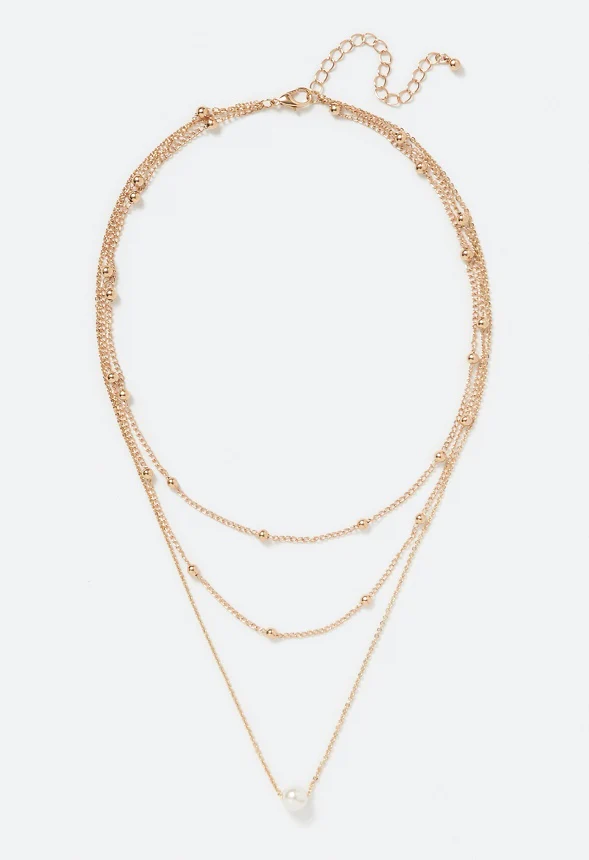 3-Rows Elyse Ball Chain Necklace With Pearl Detail - Image 2