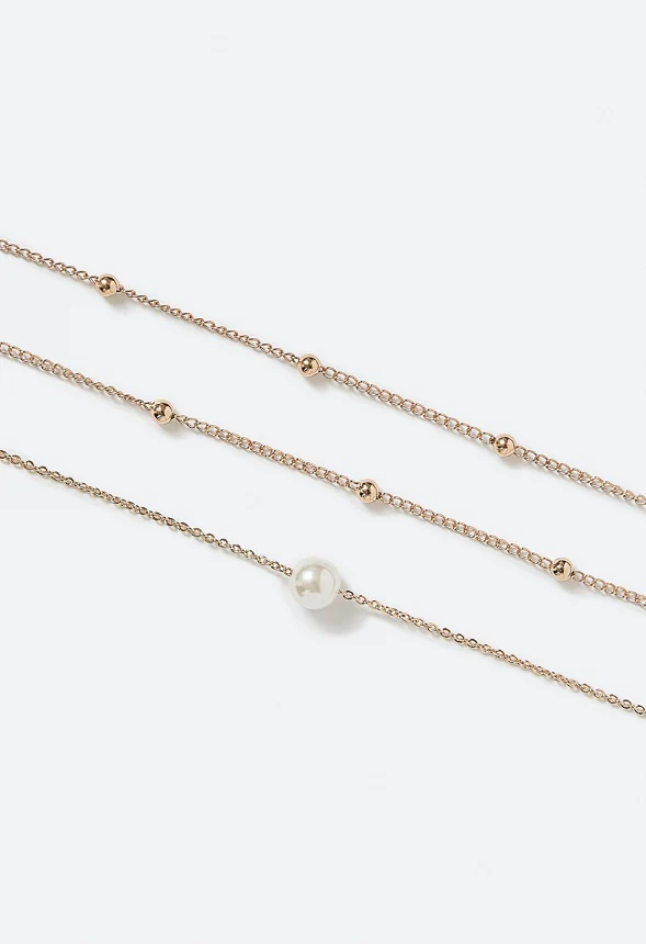 3-Rows Elyse Ball Chain Necklace With Pearl Detail - Image 3