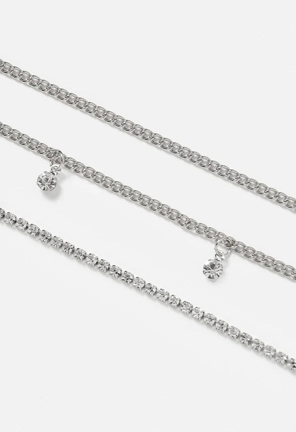 3-Rows Jana Fine Belly Chain With Glass Rhinestone Drops - Image 3