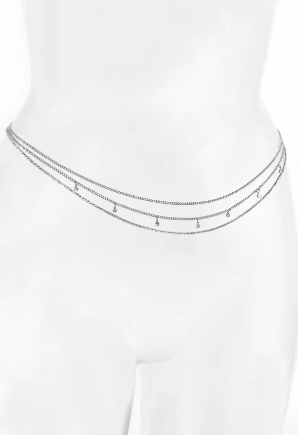 3-Rows Jana Fine Belly Chain With Glass Rhinestone Drops - Image 4
