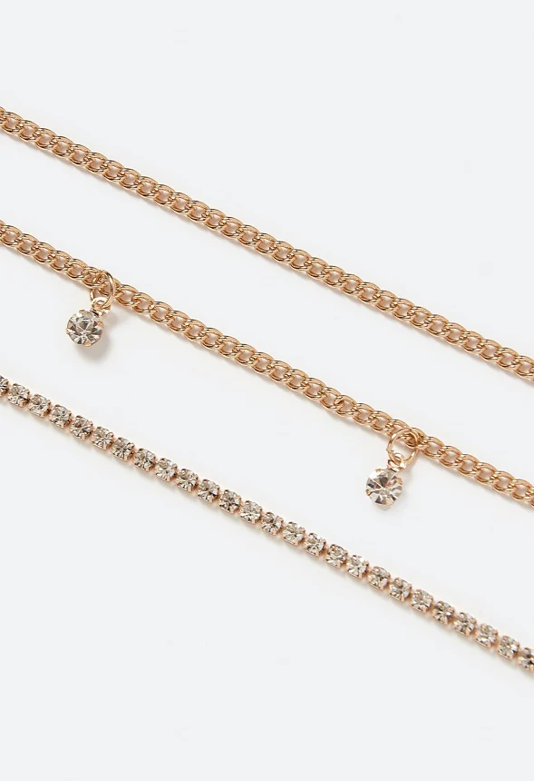 3-Rows Jana Fine Belly Chain With Glass Rhinestone Drops - Image 4