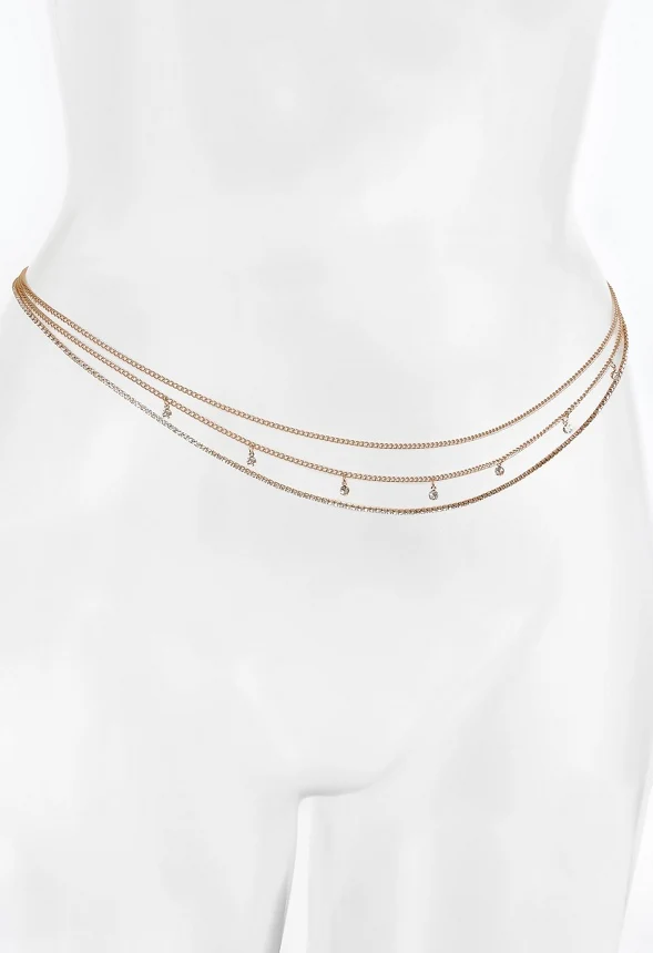 3-Rows Jana Fine Belly Chain With Glass Rhinestone Drops - Image 5
