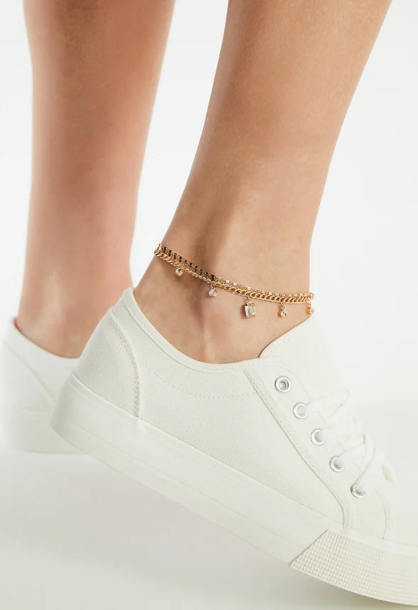 3-Rows Jin Anklet With Glass Stone Drops - Image 2