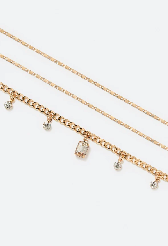 3-Rows Jin Anklet With Glass Stone Drops - Image 3