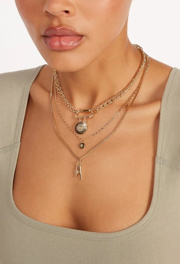 3-Rows Kate Necklace With Mix Charms And Carabiner Clasp - Image 2
